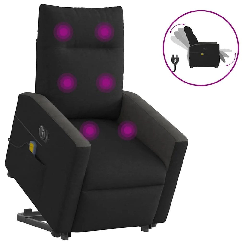 vidaXL Fotoliu electric de masaj rabatabil cu ridicare, negru, textil