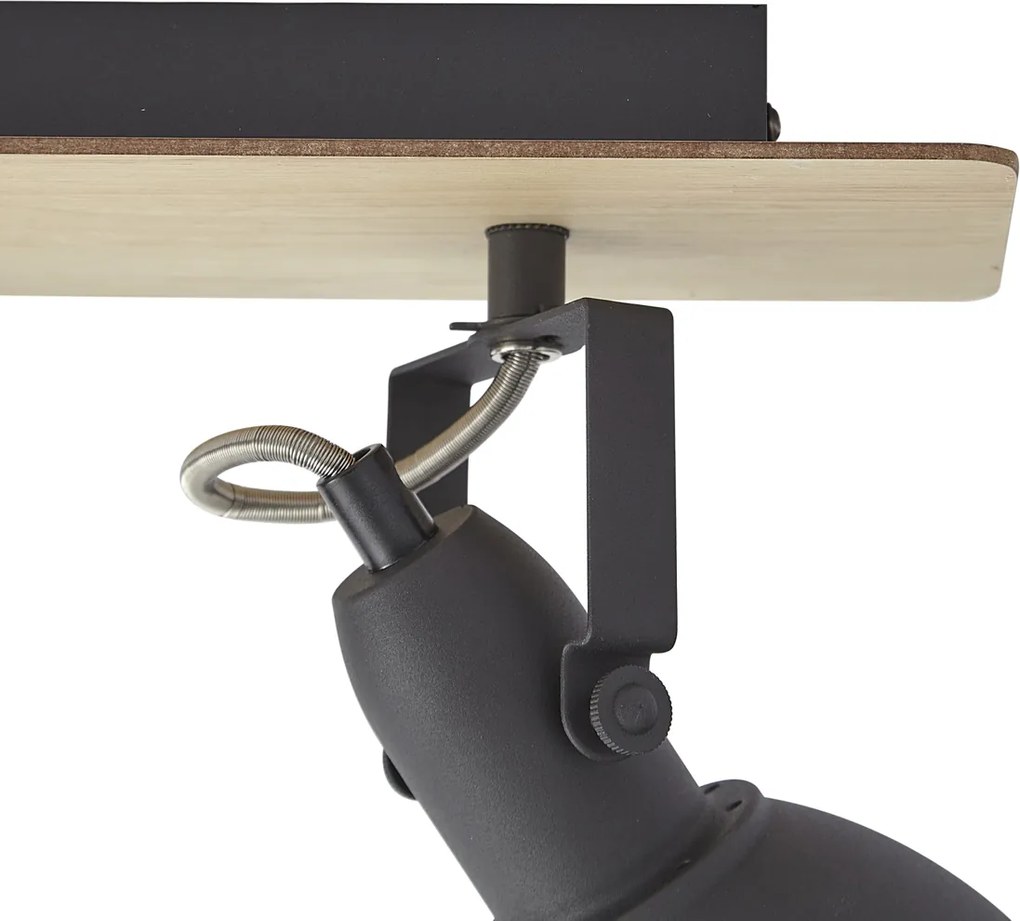 Spot de tavan negru cu lemn, cu 3 lumini, rotativ și înclinabil - Jakub