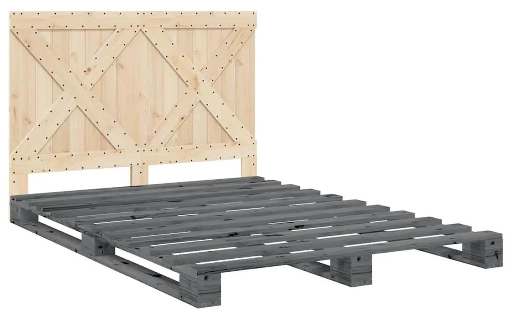 3281582 vidaXL Cadru de pat cu tăblie, gri, 140x200 cm, lemn masiv de pin