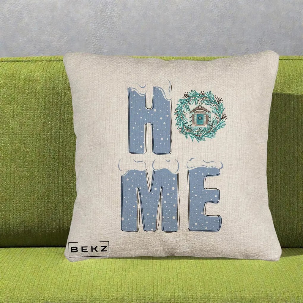 Perna Decorativa HOME Iarna cu Coroana, 40x40 cm, Bej Canapea, Husa Detasabila, Perna Inclusa, BEKZ®