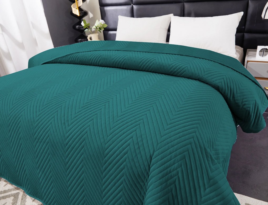 Cuvertura de pat din catifea turcoaz cu model ARROW VELVET Dimensiuni: 220 x 240 cm