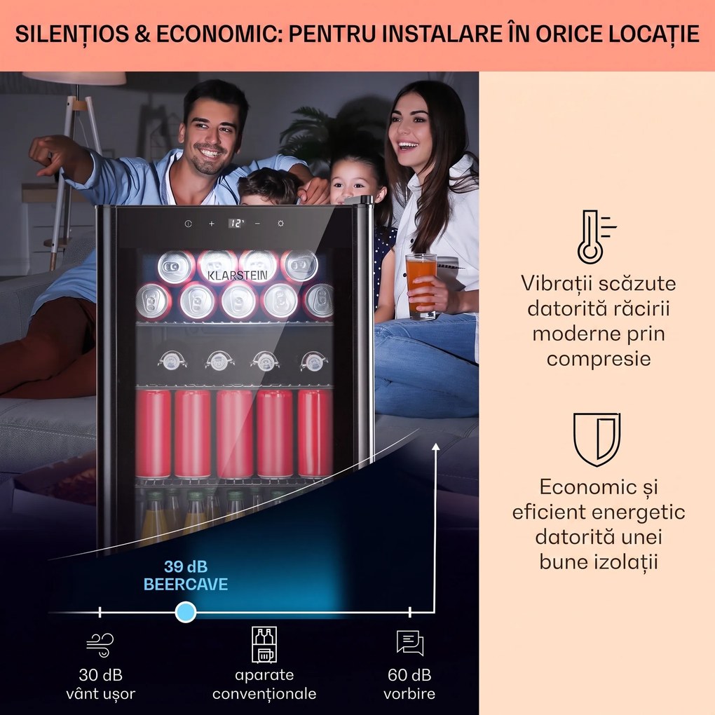 Klarstein Beercave 70 Frigider 70 ltr 70 ltr 3 rafturi Ușă de sticlă triplu izolată Touch