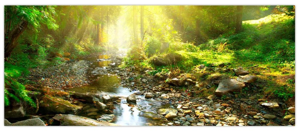 Tablou cu râul în pădurea verde (120x50 cm)
