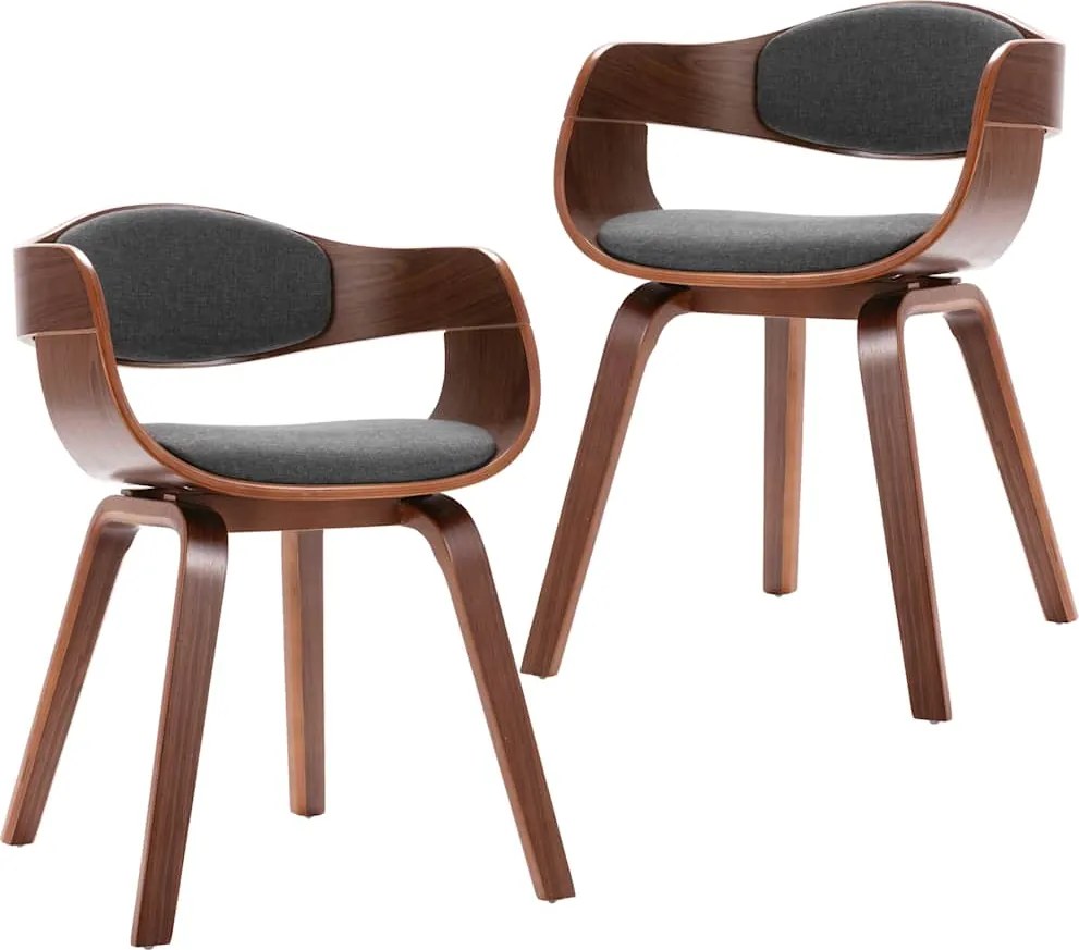 vidaXL Scaune de bucătărie, 2 buc., lemn curbat și material textil gri