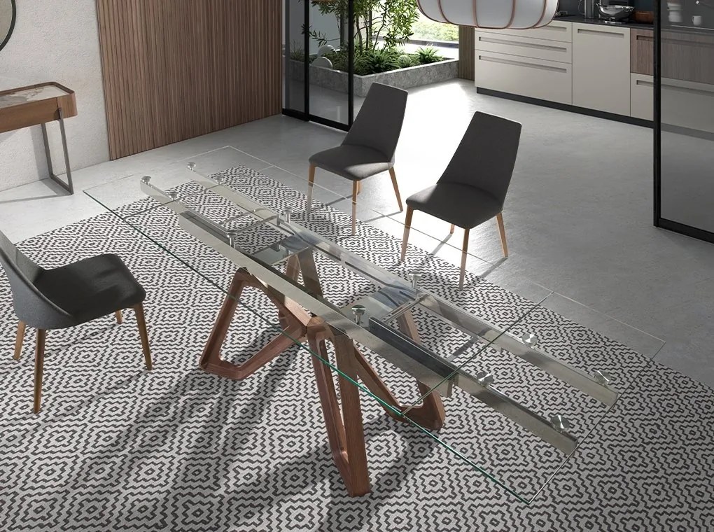 Masa extensibila deosebita design LUX Walnut-Glass 160-240x90cm