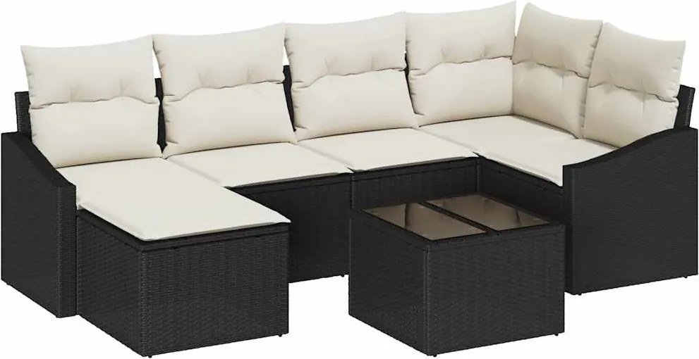 vidaXL Set de masă pentru grădină cu pernă 7 pcs Maro și Crem