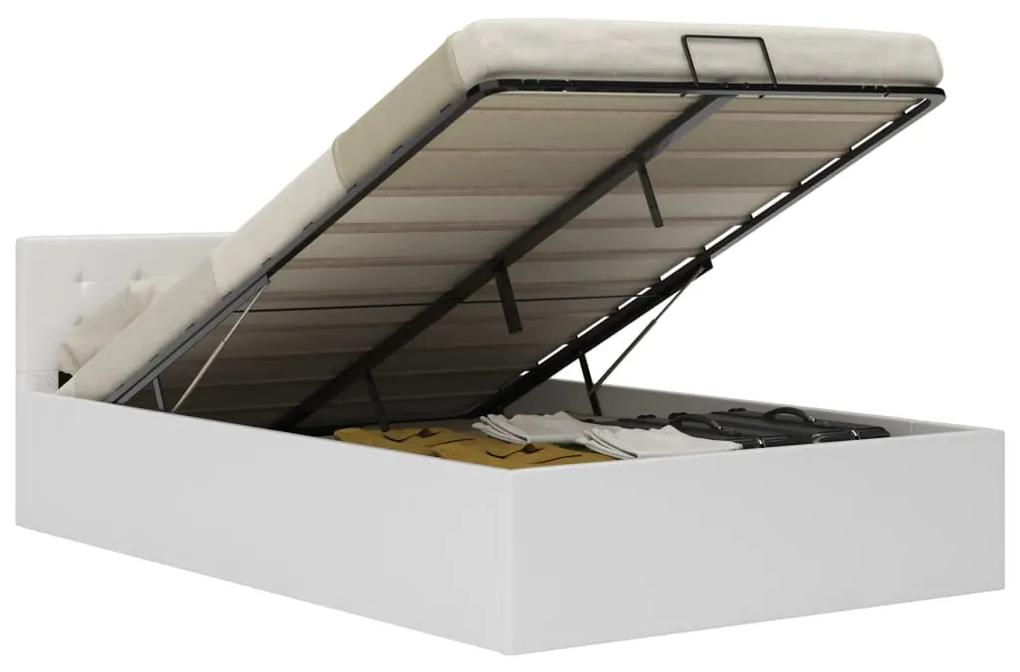 285518 vidaXL Cadru pat hidraulic cu ladă, alb, 120 x 200 cm, piele ecologică