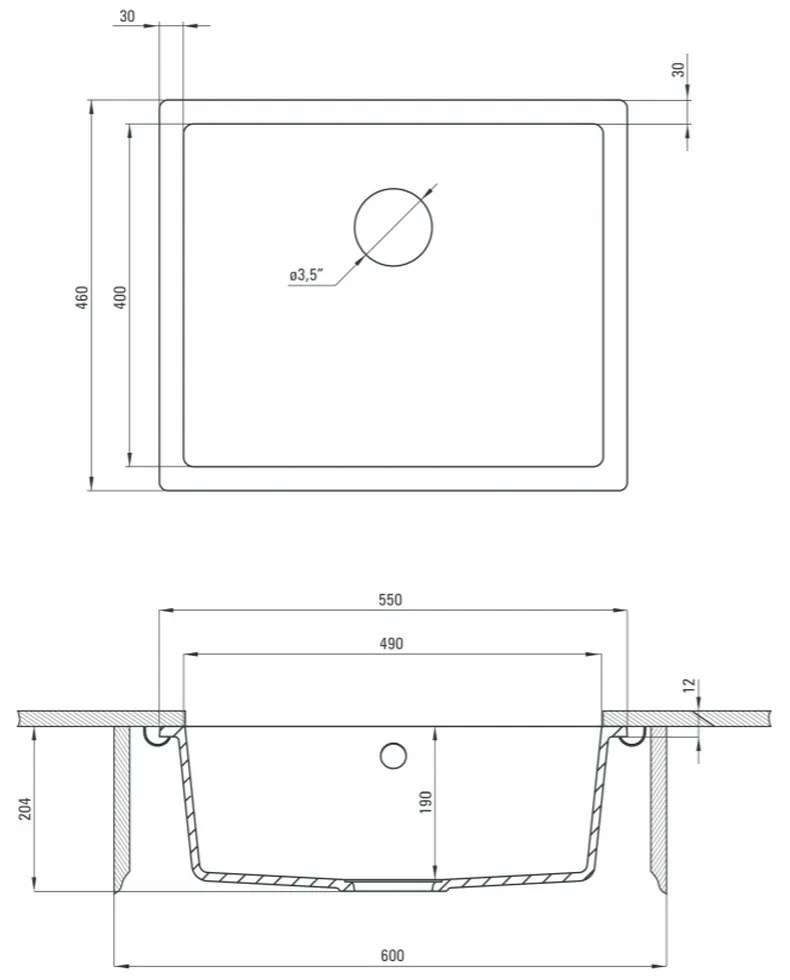 Chiuveta bucatarie compozit sub blat antracit metalic 55 cm Deante Corda 550x460 mm, Antracit metalic