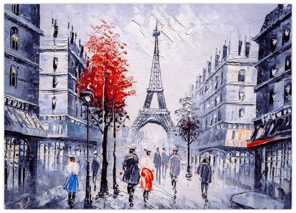 Tablou pe sticlă - Străzi din Paris, pictură în ulei (70x50 cm)