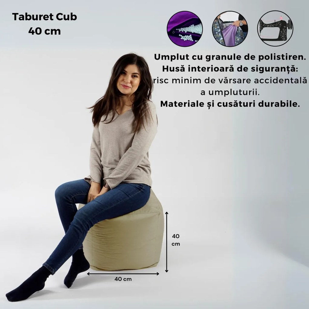 Taburet Cub Pufrelax, material impermeabil, Lilac