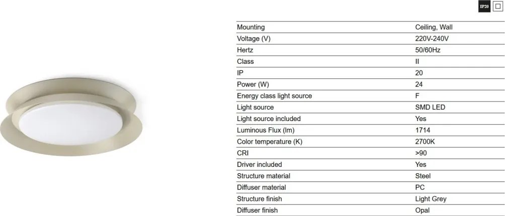 Plafoniera LED design circular 45cm TENDER gri