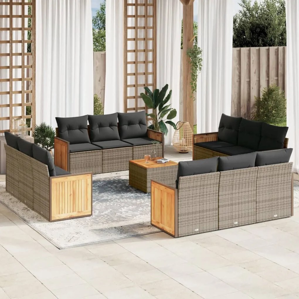 vidaXL Set mobilier de grădină cu perne, 13 piese, gri, poliratan