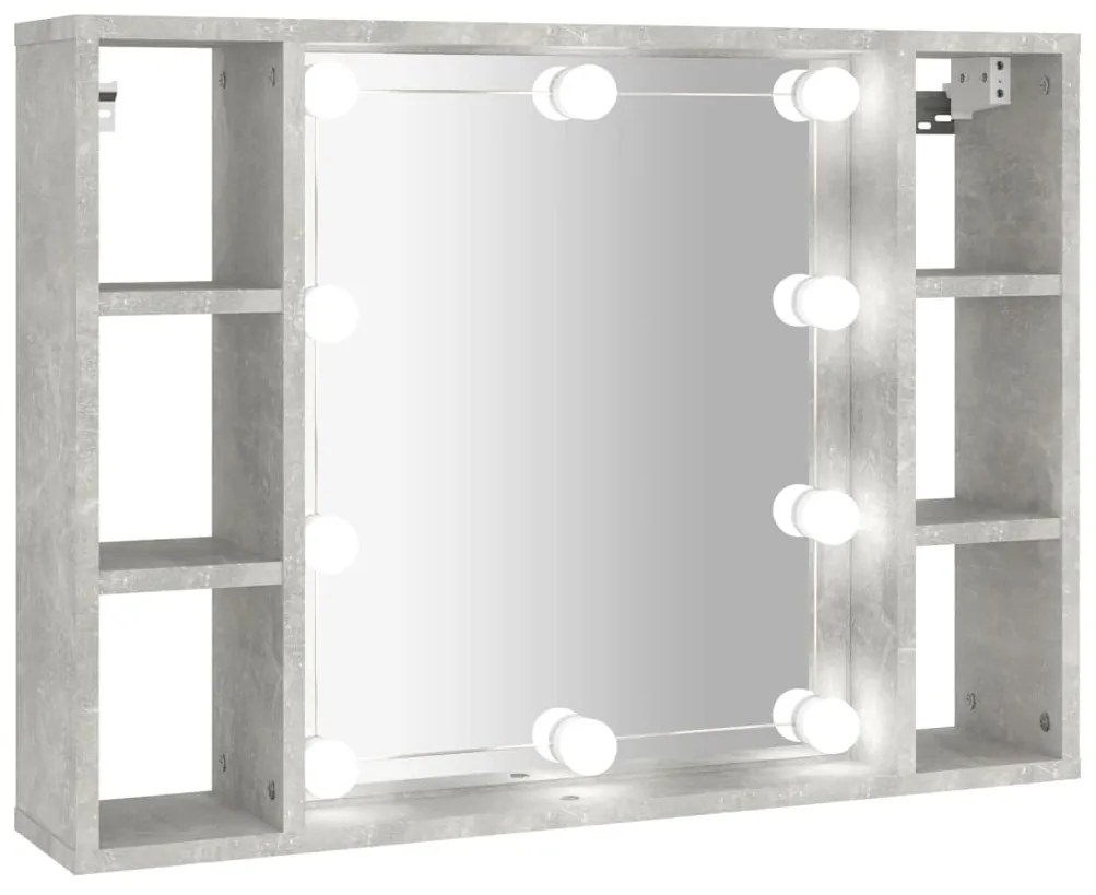 808859 vidaXL Dulap cu oglindă și LED, gri beton, 76x15x55 cm