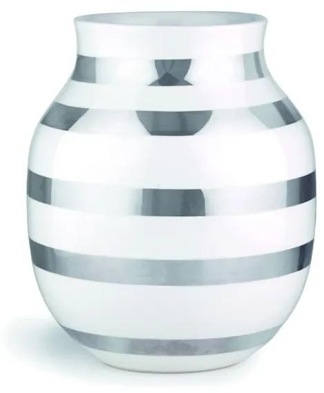 Vază din gresie ceramică cu detalii argintii Kähler Design Omaggio, înălțime 20 cm, alb