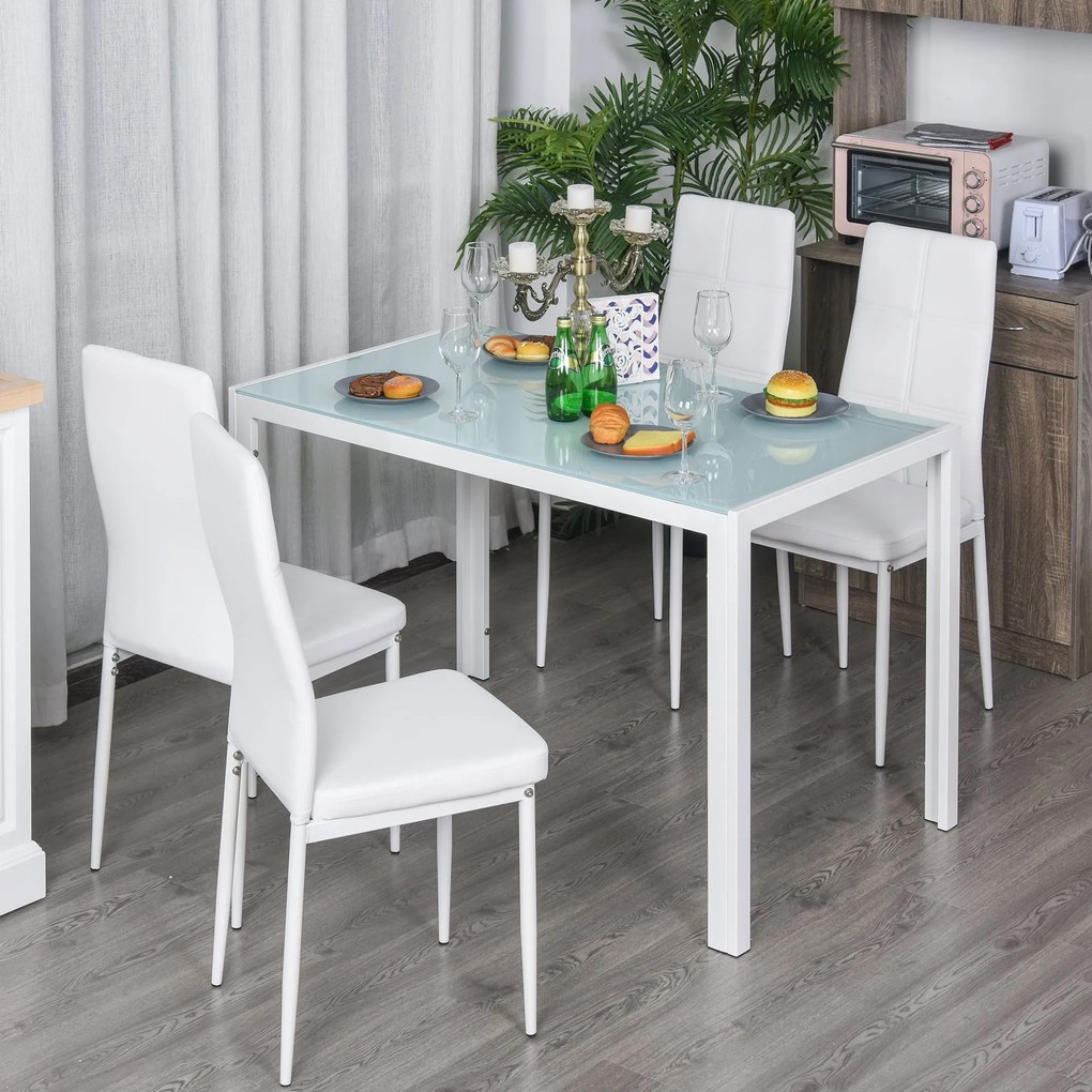 HOMCOM Set Masa pentru 4 Persoane cu 4 Scaune Tapițate, Design Modern și Elegant, Ideal pentru Dining, Alb | Aosom Romania