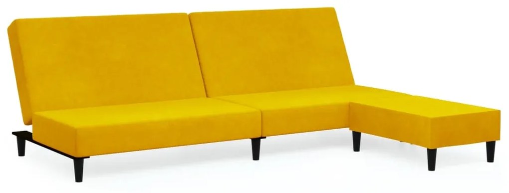 3080497 vidaXL Canapea extensibilă cu 2 locuri și taburet, galben, catifea