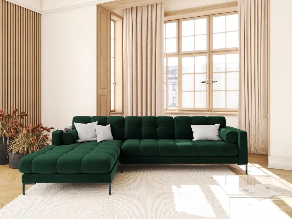 Colțar tapițat Bali, Verde/5 locuri/picioare negre/partea stângă/ L293 x l185 x h75