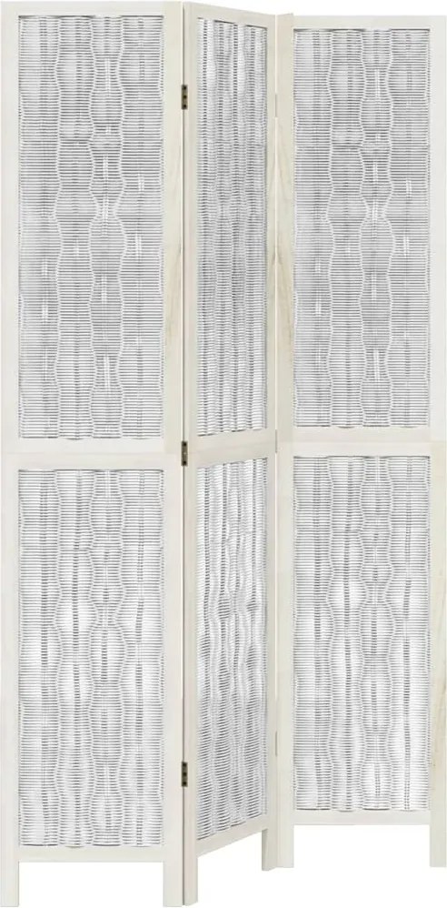 vidaXL Paravan cameră 3 panouri, alb, lemn masiv paulownia