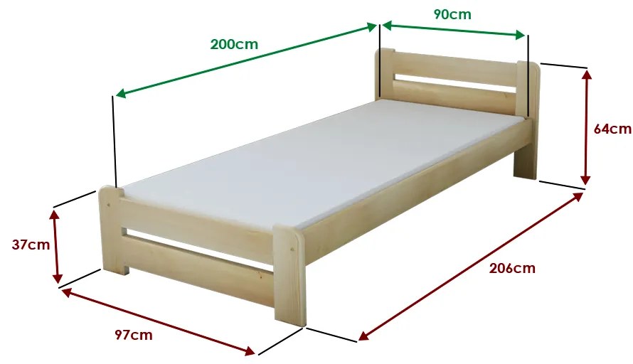 Pat Laura 90x200 cm, pin Saltele: Cu saltele Somnia 18 cm, Somiera pat: Cu lamele drepte