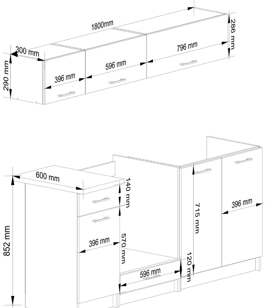 Set de bucătărie 180 cm Ozara IV (Alb + beton). 1071175