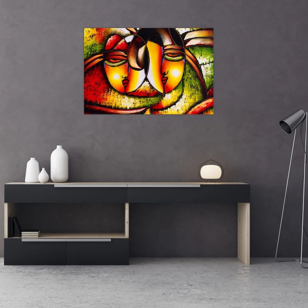 Tablou - Pictură în ulei, chipuri abstracte (90x60 cm)