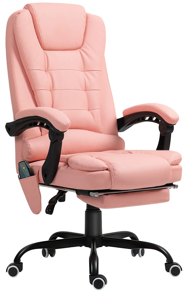 Vinsetto Scaun de birou cu masaj, 7 puncte de vibrație, suport pentru picioare și spătar ajustabil, până la 120 kg, piele ecologică, Roz | Aosom Romania