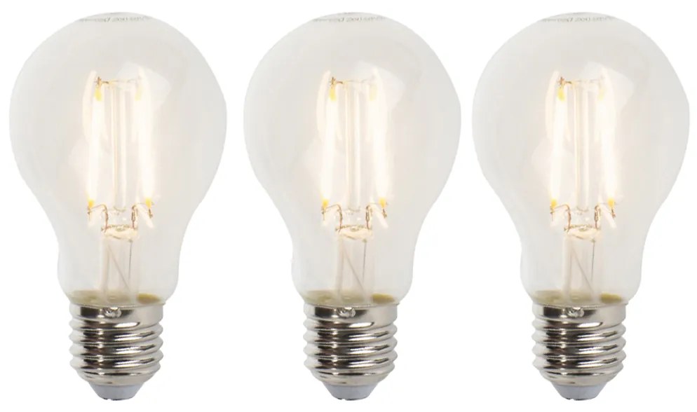 Set de 3 becuri LED cu filament reglabile E27 A60 5W 470lm 2700K