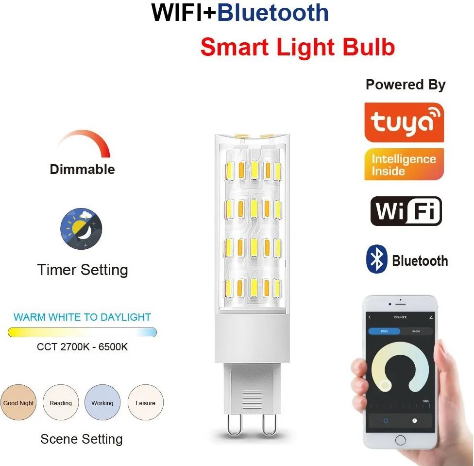 Immax NEO 07763CDO - Set de 3 becuri LED CCT dimabile G9/4W/230V Wi‑Fi Tuya + telecomandă