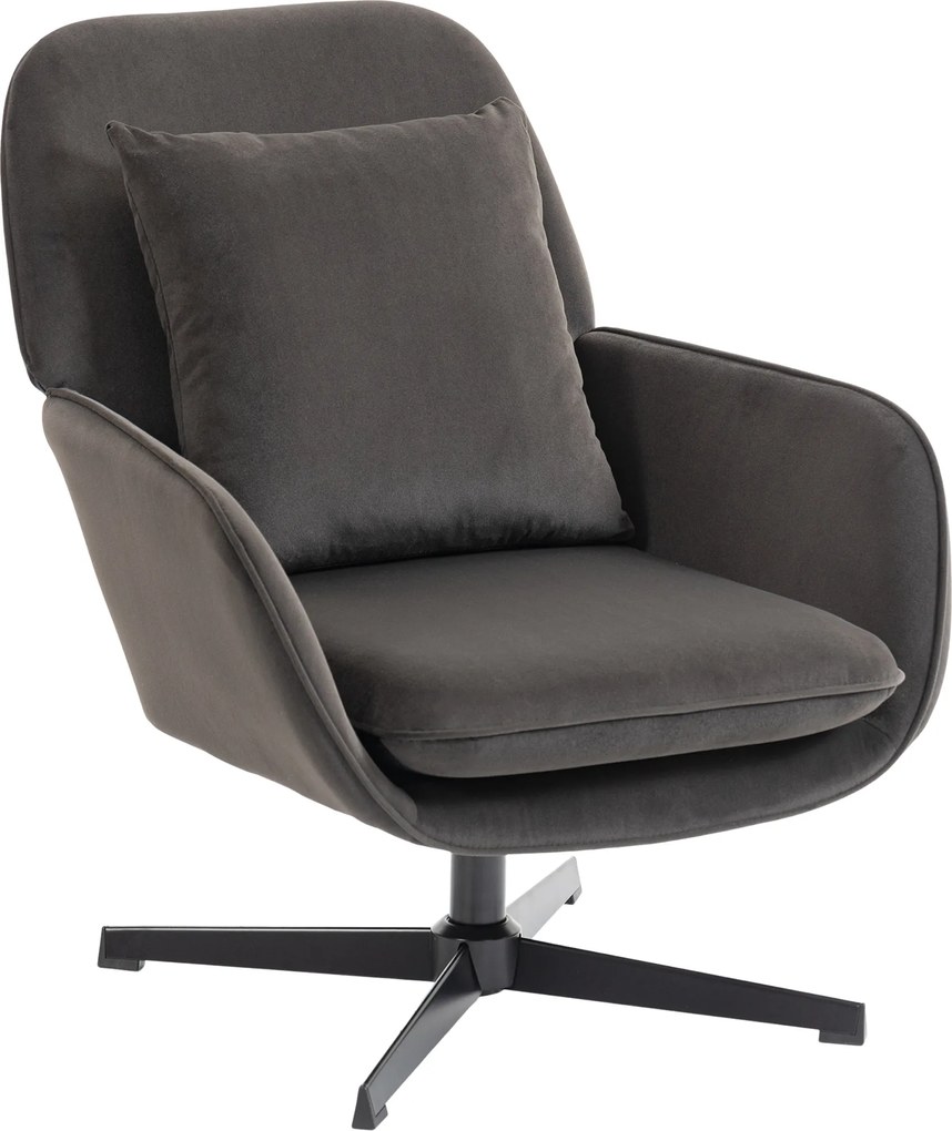 HOMCOM Fotoliu de salon, fotoliu suplimentar căptușit din catifea cu șezut lat, pernă și structură metalică, gri închis | Aosom Romania