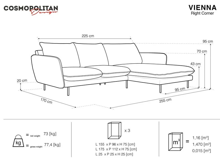 Colțar cu șezlong pe partea dreaptă Cosmopolitan Design Vienna, bej