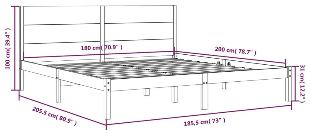 Cadru de pat Super King 6FT, 180x200 cm, lemn masiv Maro, 180 x 200 cm