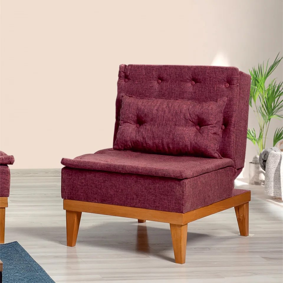 Set Canapea si Fotoliu, Lemn Solid, Fuoco, 2 Piese, Rosu Bordo