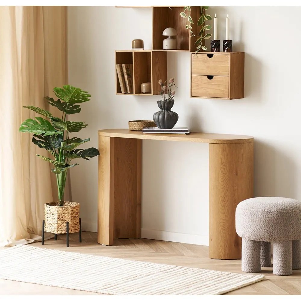 Masă consolă în culoare naturală cu aspect de lemn de stejar 38x114 cm Bibione – House Nordic