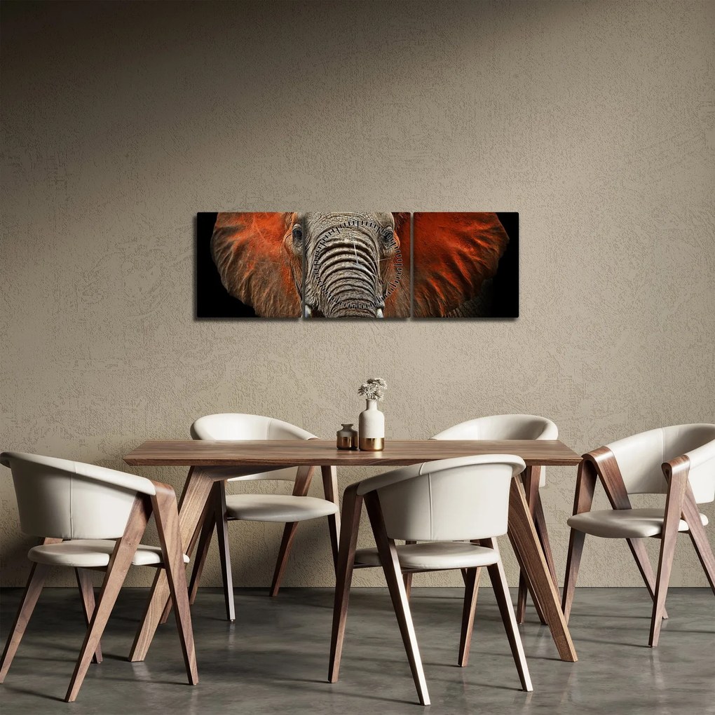 Tablou - Elefanți cu Tsavo (cu ceas) (90x30 cm)