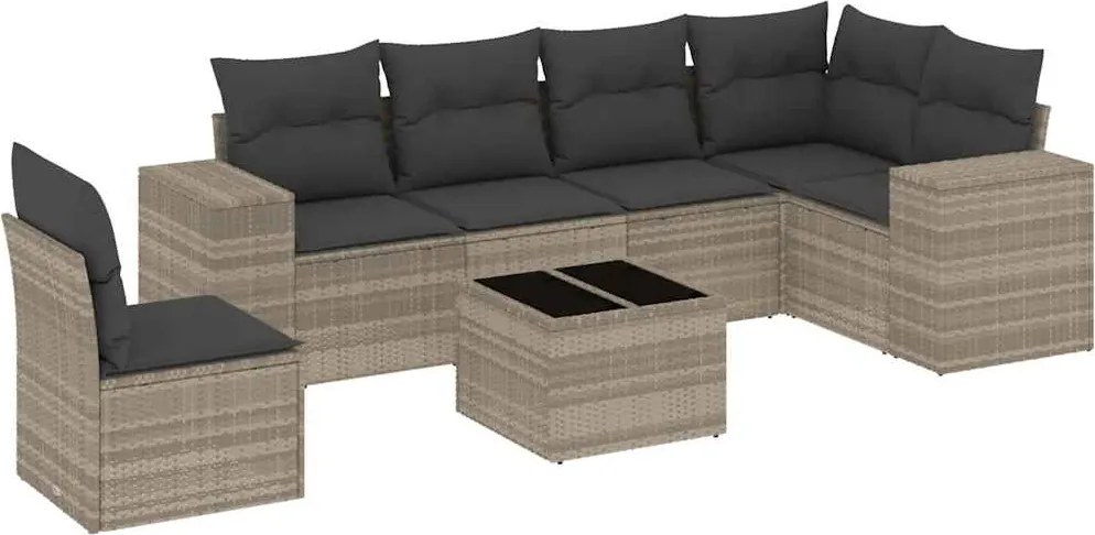 vidaXL Set canapele de grădină cu perne, 7piese gri deschis poliratan