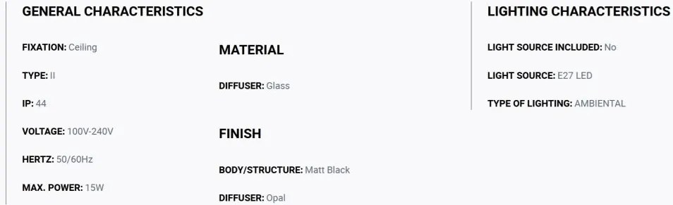 Plafoniera baie stil minimalist AMELIA negru, alb