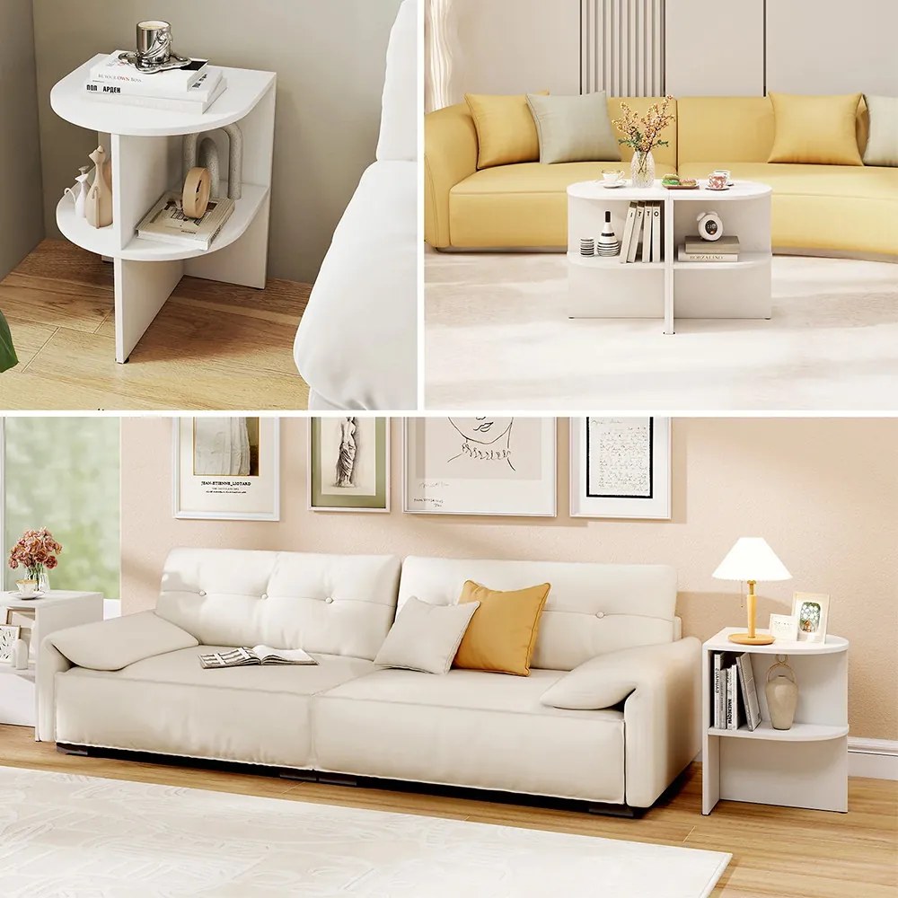 Măsuță semicirculară cu rafturi deschise