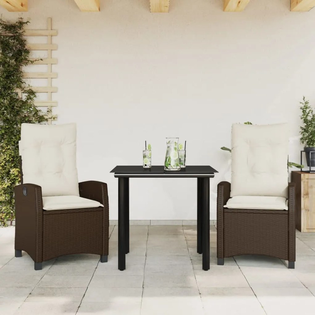 3212772 vidaXL Set mobilier de grădină cu perne, 3 piese, maro, poliratan