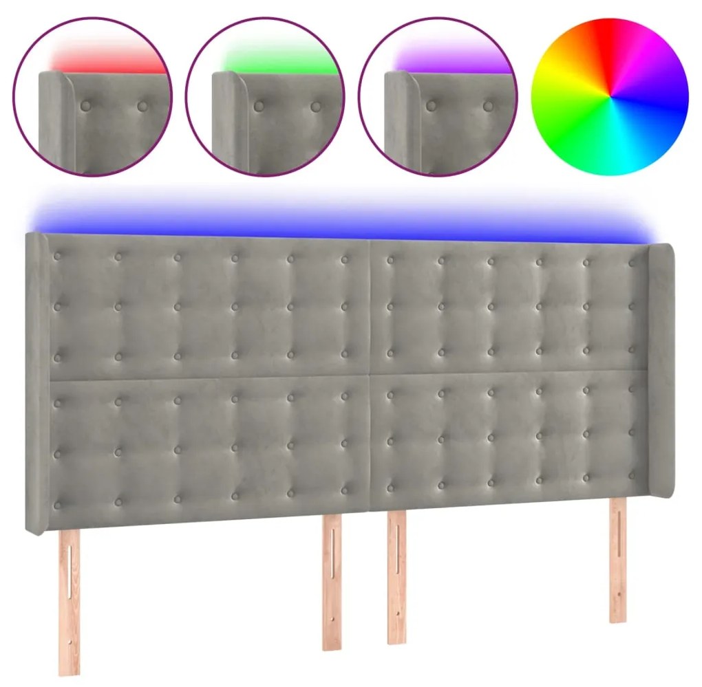 Tablie de pat cu LED, gri deschis, 163x16x118 128 cm, catifea 1, Gri deschis, 163 x 16 x 118 128 cm