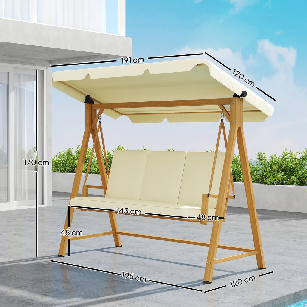 Outsunny Balansoar de Grădină 3 Locuri cu Acoperiș și Perne 195x120x170cm Bej | Aosom Romania