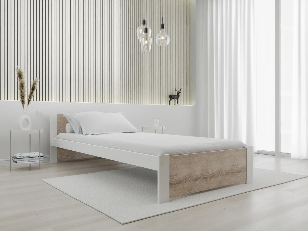 Pat IKAROS 90 x 200 cm, alb/dub sonoma Saltea: Matrace Sommera 18 cm, Somiera: fara somiera