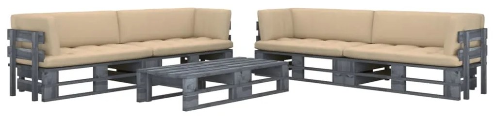 vidaXL Set mobilier din paleți cu perne, 6 piese, gri, lemn pin tratat