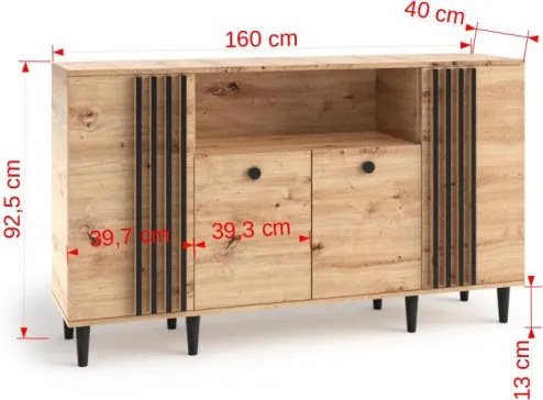Comodă LIVIA 04 – 160x40x92.5 cm – Stejar Artisan