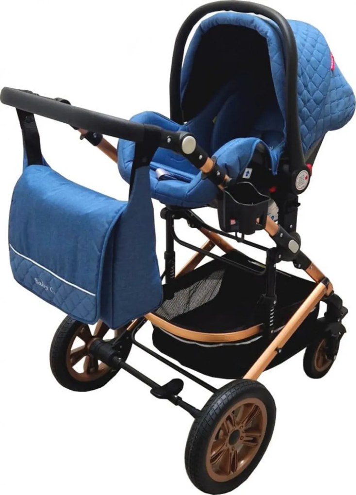 Carucior nou nascuti 3 in 1 Baby Care™ PRO 530, Cu geanta bebe, Cadru Aluminiu , Amortizoare, Roti din cauciuc plin AVE, Landou, Scoica auto, Spatar