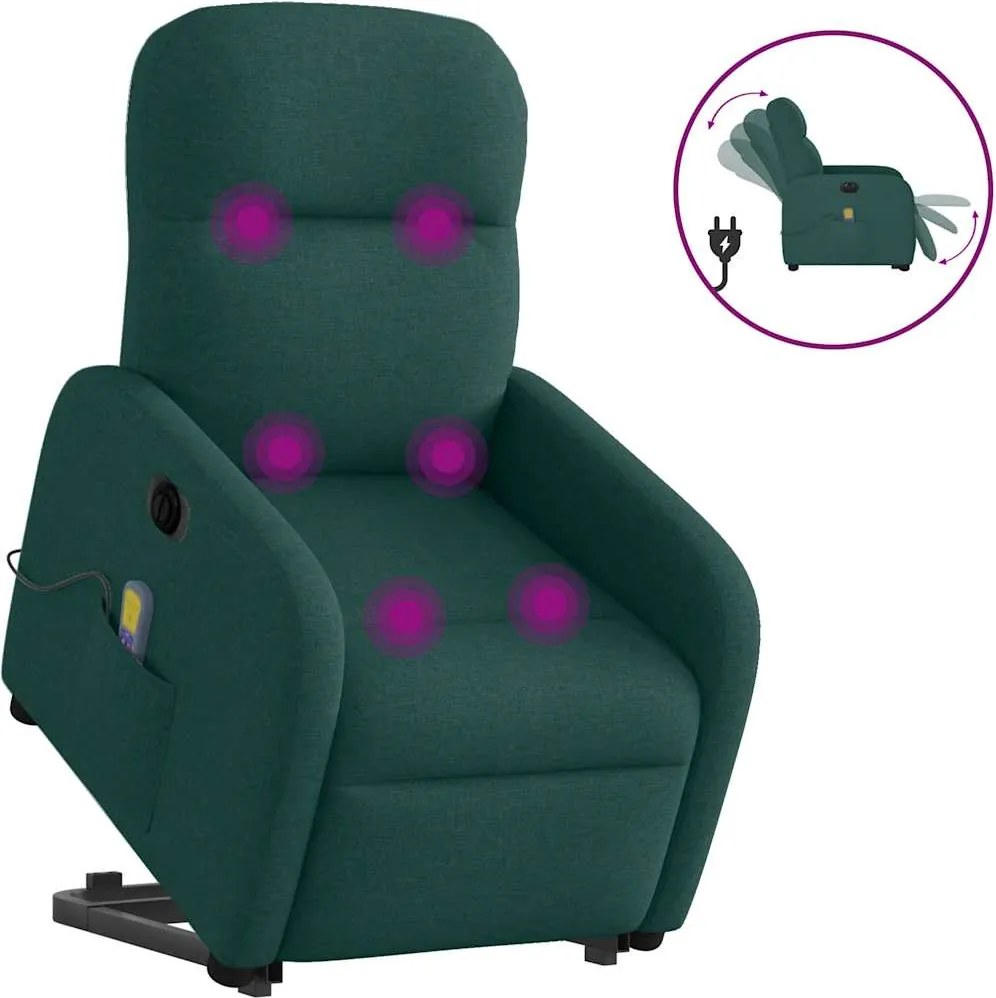 vidaXL Fotoliu electric masaj rabatabil / ridicare verde închis textil