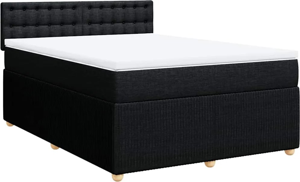 vidaXL Pat box spring cu saltea, negru, 140x190 cm, textil