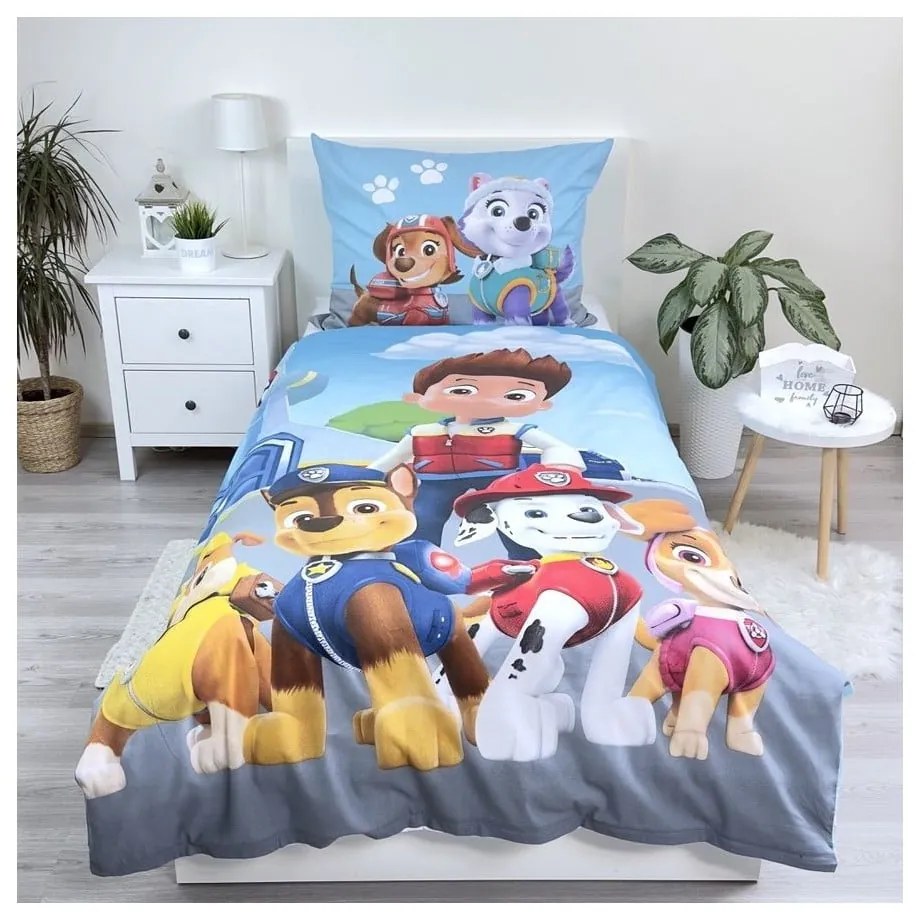 Lenjerie de pat pentru copii albastră din bumbac pentru pat de o persoană 140x200 cm Paw Patrol – Jerry Fabrics