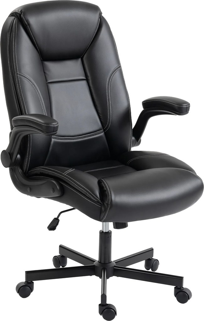 HOMCOM Scaun birou ergonomic fotoliu brațe rabatabile înălțime reglabilă funcție balans negru | Aosom Romania