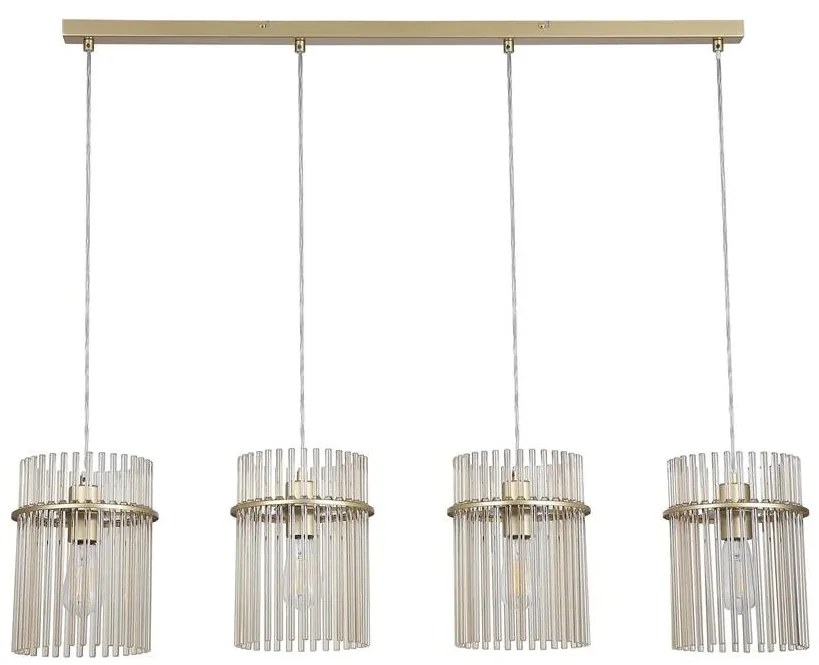 Lustra suspendata metal auriu, tije din sticla Swizzle 4L