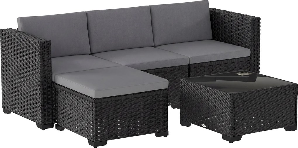 Outsunny Set Modular de Grădină din Rattan cu Perne, Canapea de Colț Gri, 5 Piese | Aosom Romania